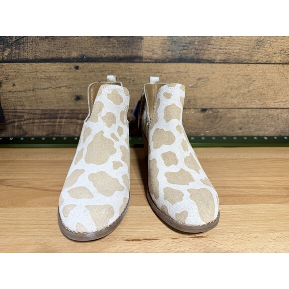 Toms Kallie Doe Cow Printed Suede  Stylish Tan and Cream Ankle Boots Size 8.5 - Picture 6 of 12